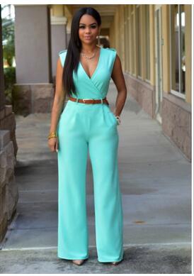 Women sashes high waist v-neck loose wide leg pants summer jumpsuit Casual Rompers overalls for female women jumpsuits women