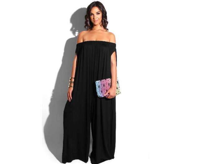 New Fashion 2021 Casual Beach Style Women Jumpsuit Solid Slash Neck Sleeveless Long Loose Romper Plus Size 3XL